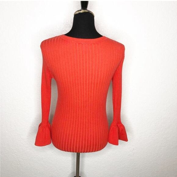 Cabi bright orange trumpet sleeve ribbed snap front cardigan size Small #5285 - Picture 15 of 16